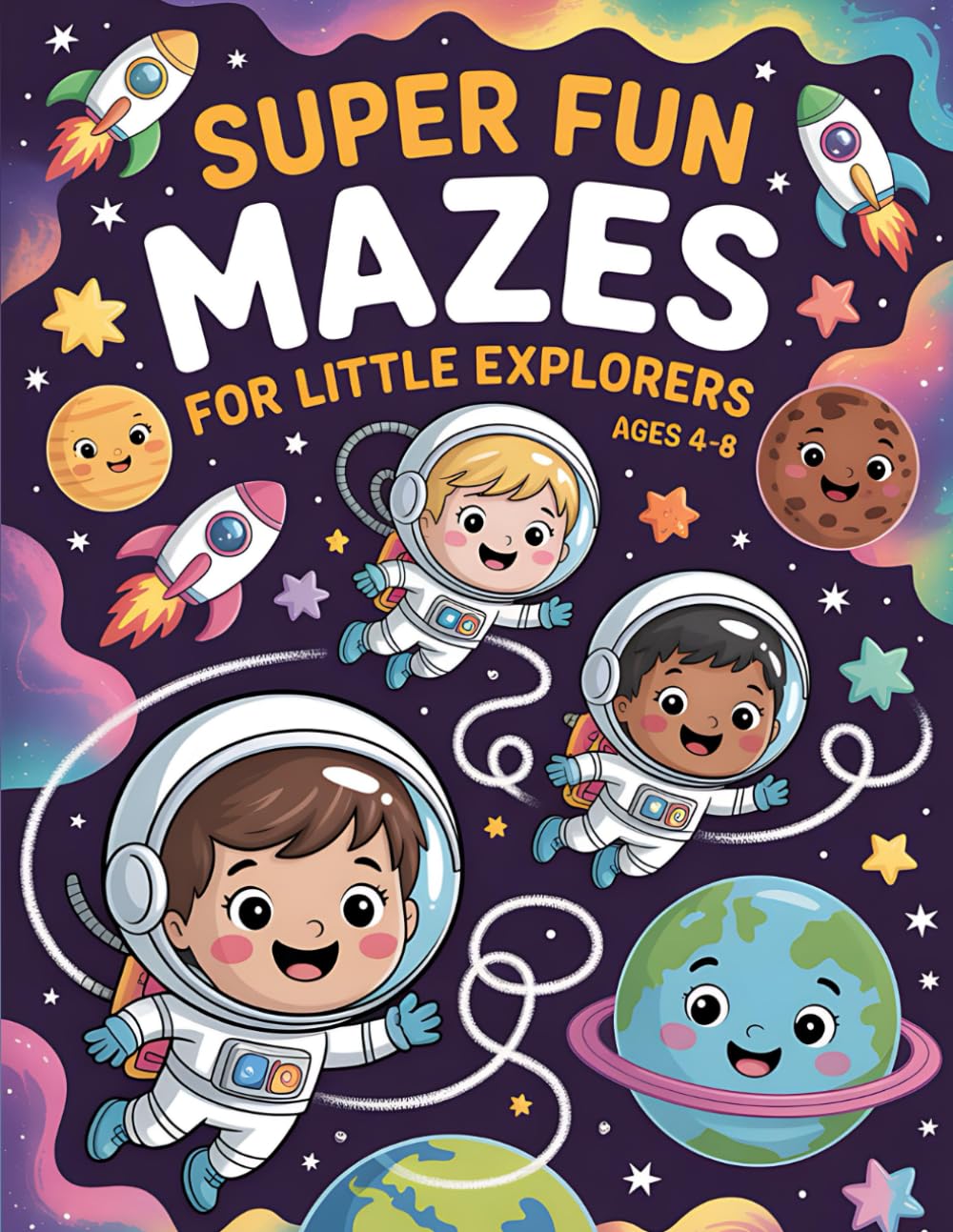 Super Fun Mazes for Little Explorers: Ages 4–8: Hand-Drawn Maze Activity Book for Kids |102 Fun Puzzles with Space, Adventure & Animal Themes | Includes Solutions!