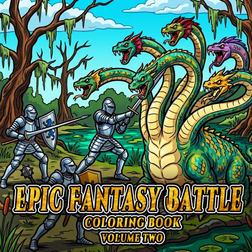 Epic Fantasy Battle Coloring Book — Volume 2: 40 Epic Battle Scenes Featuring Knights, Dragons, Wizards and Mythical Creatures