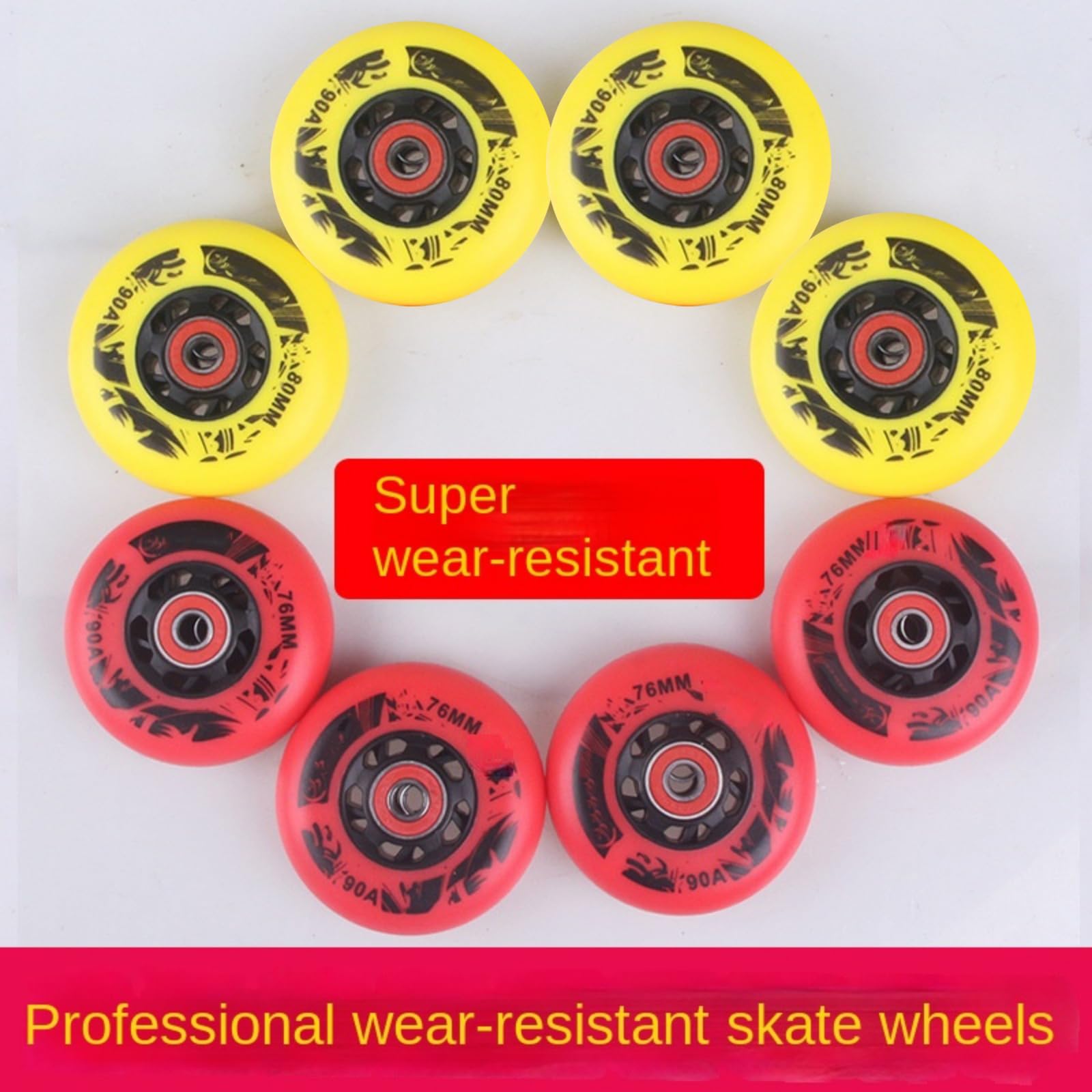 90a Inline-Skate-ersatzrollen Mit Abec-9-kugellagern, Rollschuhrollen Für Drinnen Und Draußen Yellow+Red 72mm