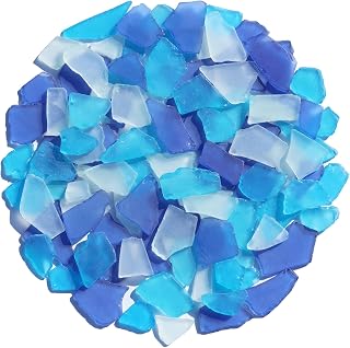 Sea Glass for Crafts - 34oz Frosted Seaglass Pieces - Vase Filler and Aquarium Ornament, DIY Craft Supplies for Art, Beach Weddings, and Home Decor (Cobalt Blue, Aquamarine, White)