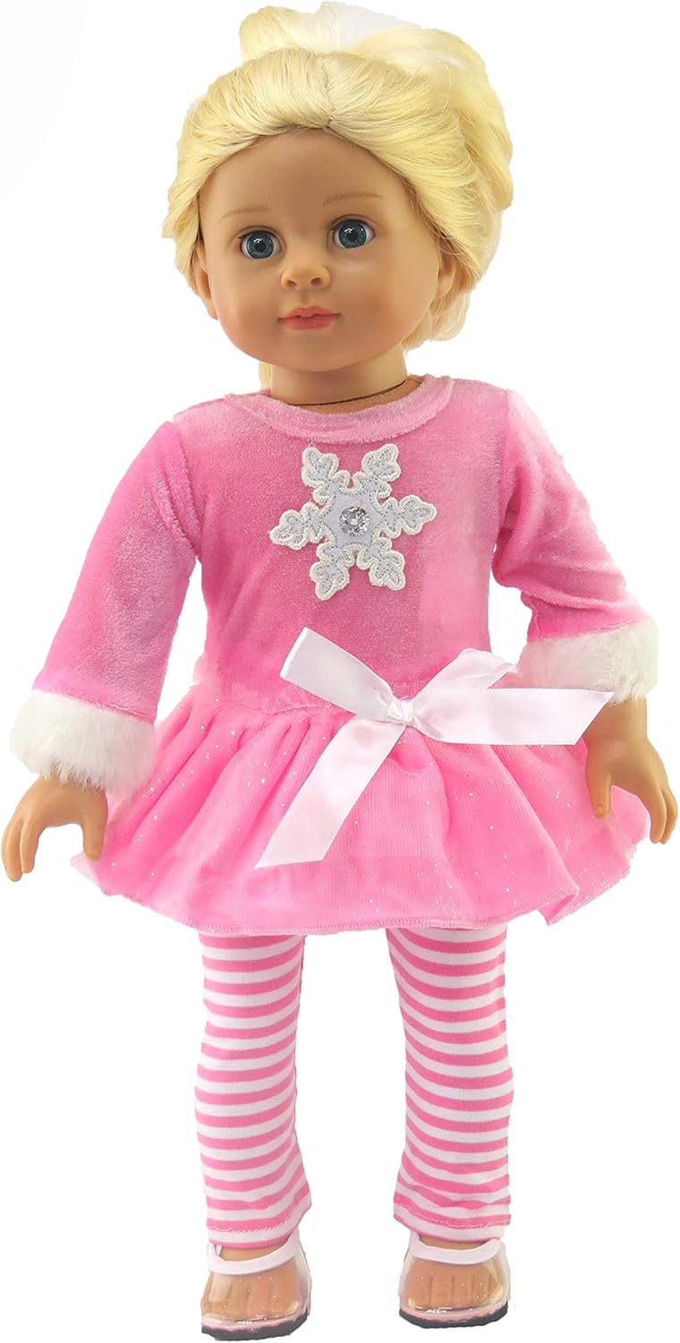 American Fashion World Pink Christmas Snowflake Pants Set for 18-Inch Dolls | Premium Quality & Trendy Design | Dolls Clothes for Popular Brands