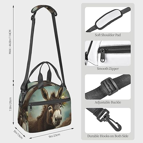 Miniatura 3 de VTCTOASY Bolsa de almuerzo con estampado de animales de burro para mujeres y hombres, reutilizable, aislada, impermeable, bolsa enfriadora para