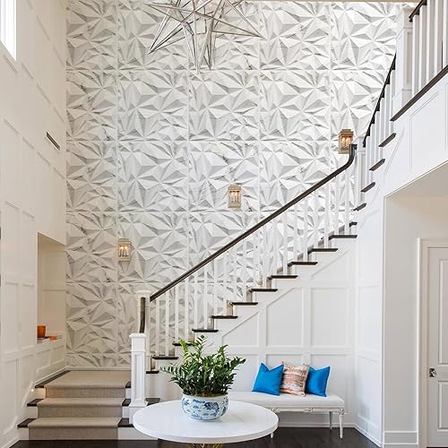 Miniatura 26 de STICKGOO Paneles de pared 3D para decoración de pared interior, paneles de pared 3D de diamante de roble claro, paneles de pared de PVC con acento