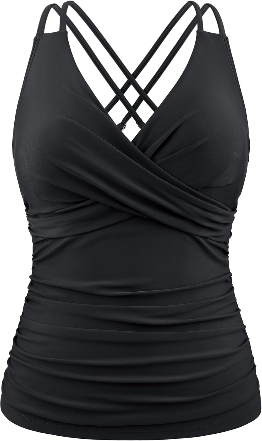 Firpearl Women's Underwire Tankini Top Only Tummy Control Bathing Suit V Neck Push Up Crossover Swimsuit Top - Image 3