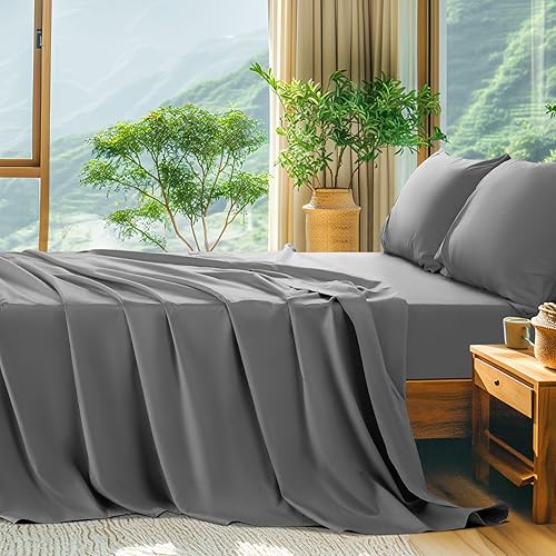 SONORO KATE Sábanas de algodón tamaño King  1000 hilos, juego de sábanas de lujo 100% algodón egipcio, sábanas refrescantes, bolsillo profundo de