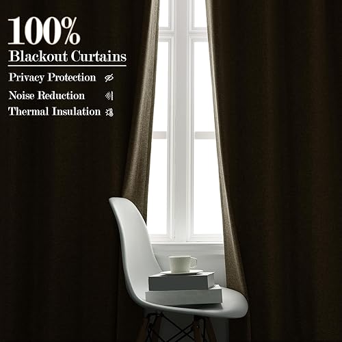 Miniatura 5 de Fcosie Cortinas texturizadas de lino 100% opacas para dormitorio, cortinas con ojales plateados inoxidables, cortinas portátiles para puerta