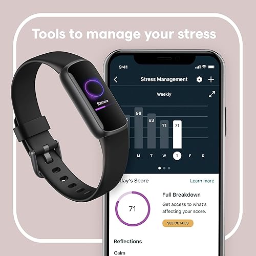 Vista 3 de Fitbit Luxe-Rastreador de Fitness y Bienestar con Gestión del Estrés, Seguimiento del Sueño y Frecuencia Cardíaca 24/7, Negro/Grafito, Talla Única