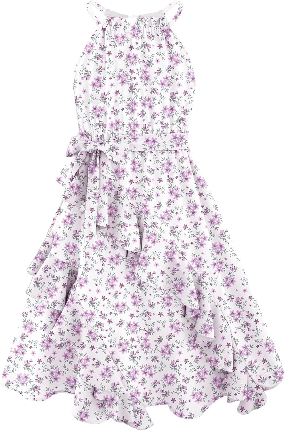Girls Dresses Tween Halter Tie Back Tiered Ruffle A-Line Flowy Dress Summer Sleeveless Sundress Size 5-14 Years