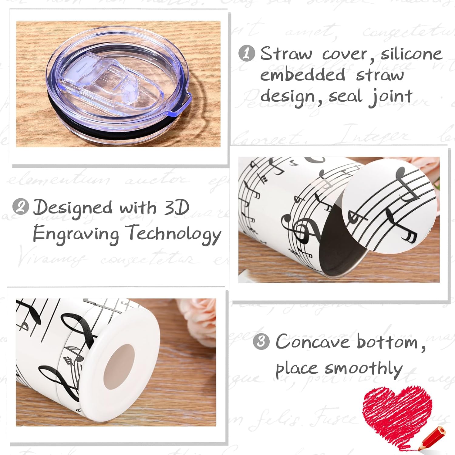 Mimorou Musical Note Tumbler 20oz Mug with Lid Straw and Brush 2026 Graduation Gift Stainless Steel Tumbler Cup with Gift Box Music Themed Gifts for Music Lovers Graduation Party Supplies - Image 4