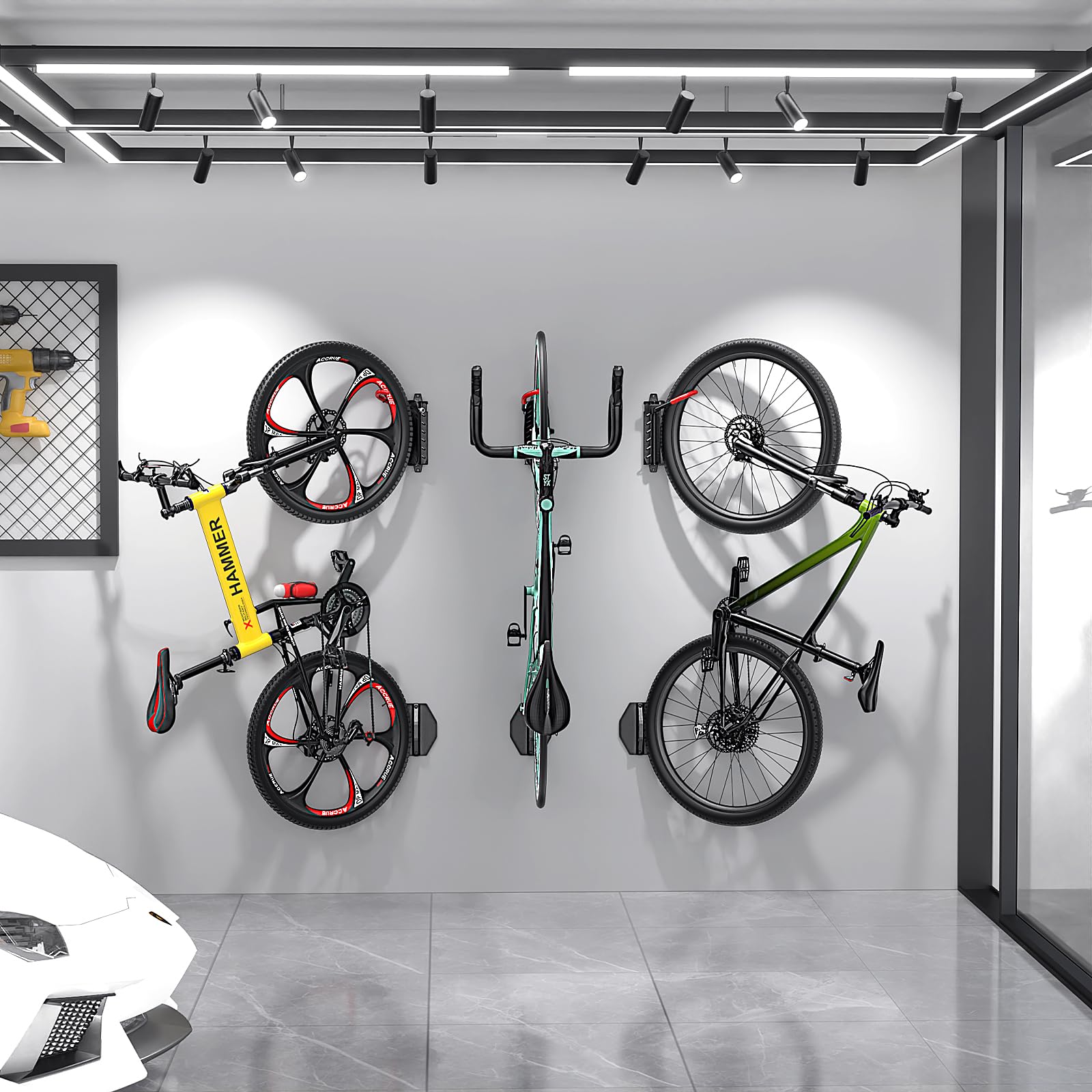 Housolution Drehbare Fahrrad-Wandhalterung, Vertikaler Fahrradaufhänger für die Garage, Mountainbike-Wandhalterungen, Fahrrad-Aufbewahrungsständer für die Garage, hält bis zu 66lbs (4 Stück)