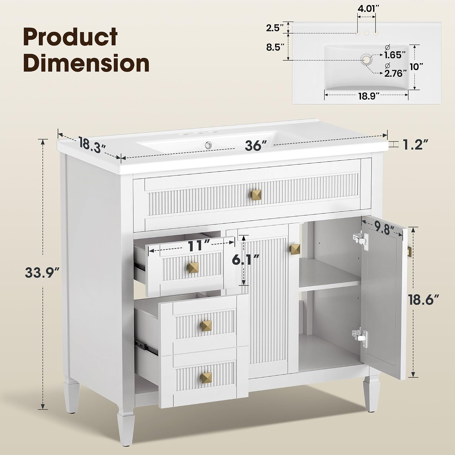 not exact similar to bathroom vanity with sink, solid wood bathroom cabinet with nano clean integrated sink, soft closing 2 door & 2 drawers & adjustable shelf, easy assembly, white 36 inch white