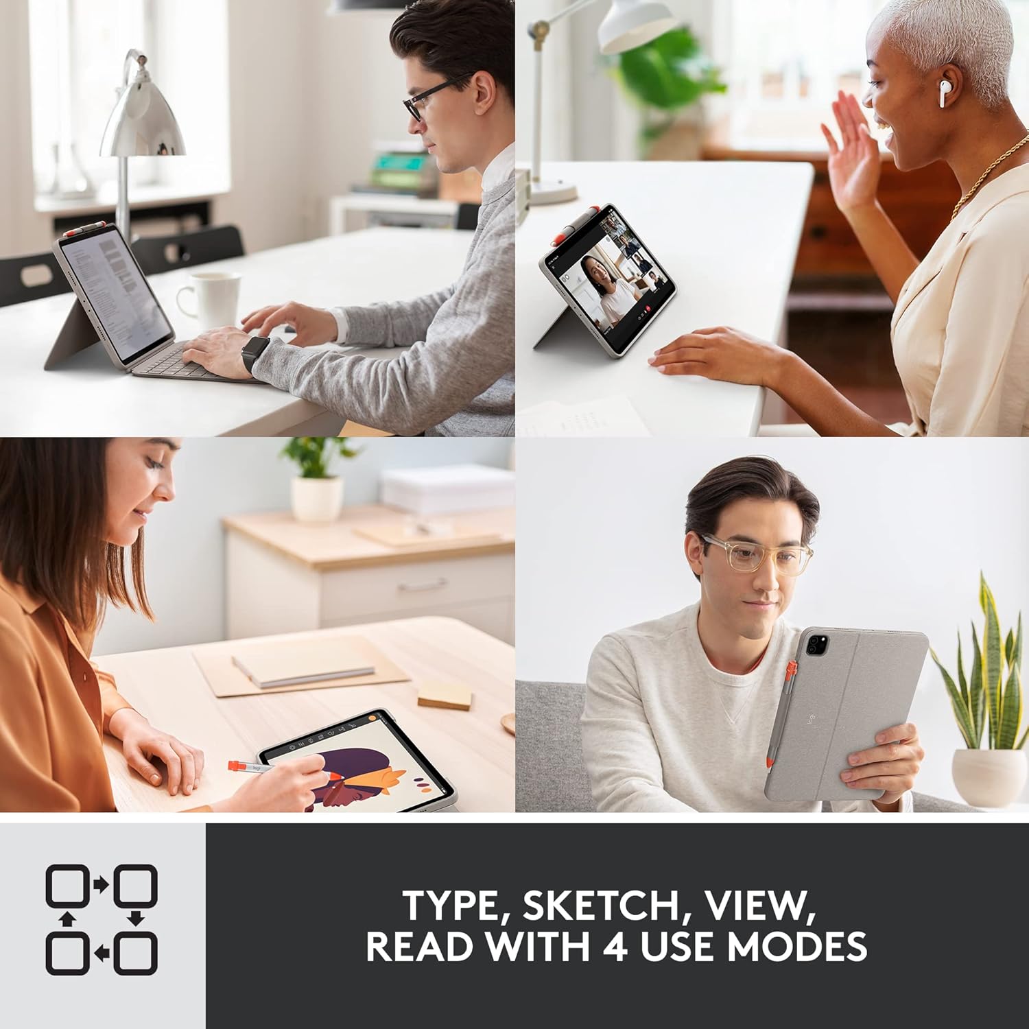 Logitech Combo Touch iPad Pro 11-inch (1st, 2nd, 3rd, 4th gen - 2018, 2020, 2021, 2022) Keyboard Case Sand Crayon Orange Digital Pencil for All iPads (2018 Releases and Later)