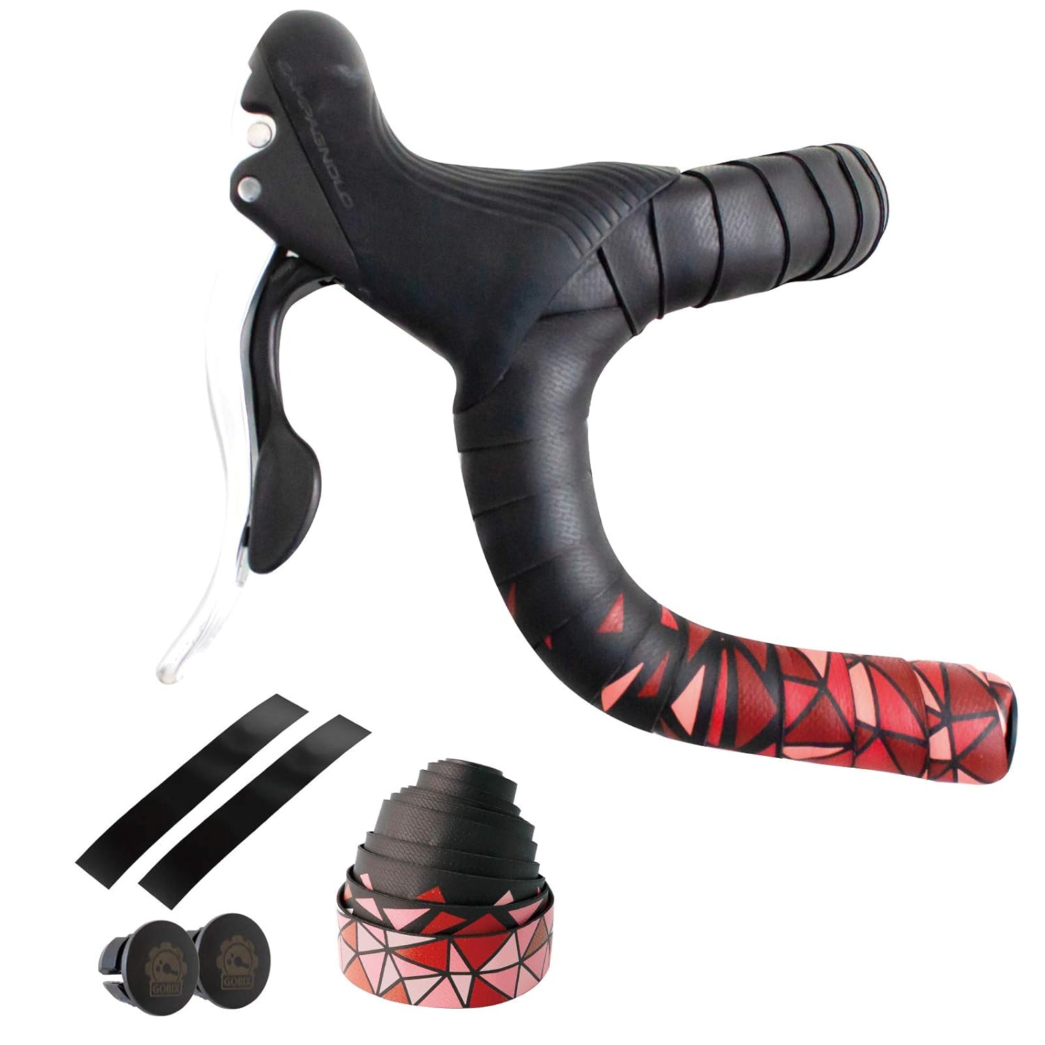 GORIX Bar Tape Handlebar Grip Wrap+2 Bar Plug Rose Pattern Road Mountain Bicycle Cycling (GX-BARA(Global Edition)) (Black×Red)