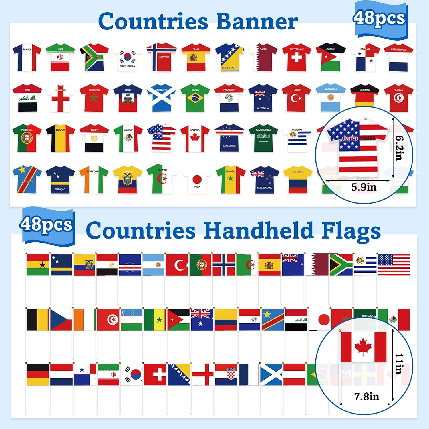 Soccer Flags Bunting Banner, World Flags Banner Decorations 48 Countries International Country Jersey String Flags & Handheld Flags World Soccer Decorations 2026 for Around the World Soccer Sports Themed Parties Events Celebrations Decoration
