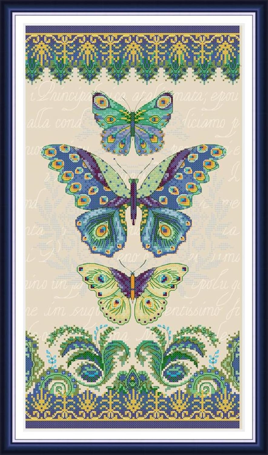 JOYSEWING Counted Cross Stitch Kits Totems Classic Series Stamped Embroidery Starter Sets for Beginners DIY Home Decoration 11CT-Printed (Three Butterflies(11CT) 13.78 x23.23 Inches)