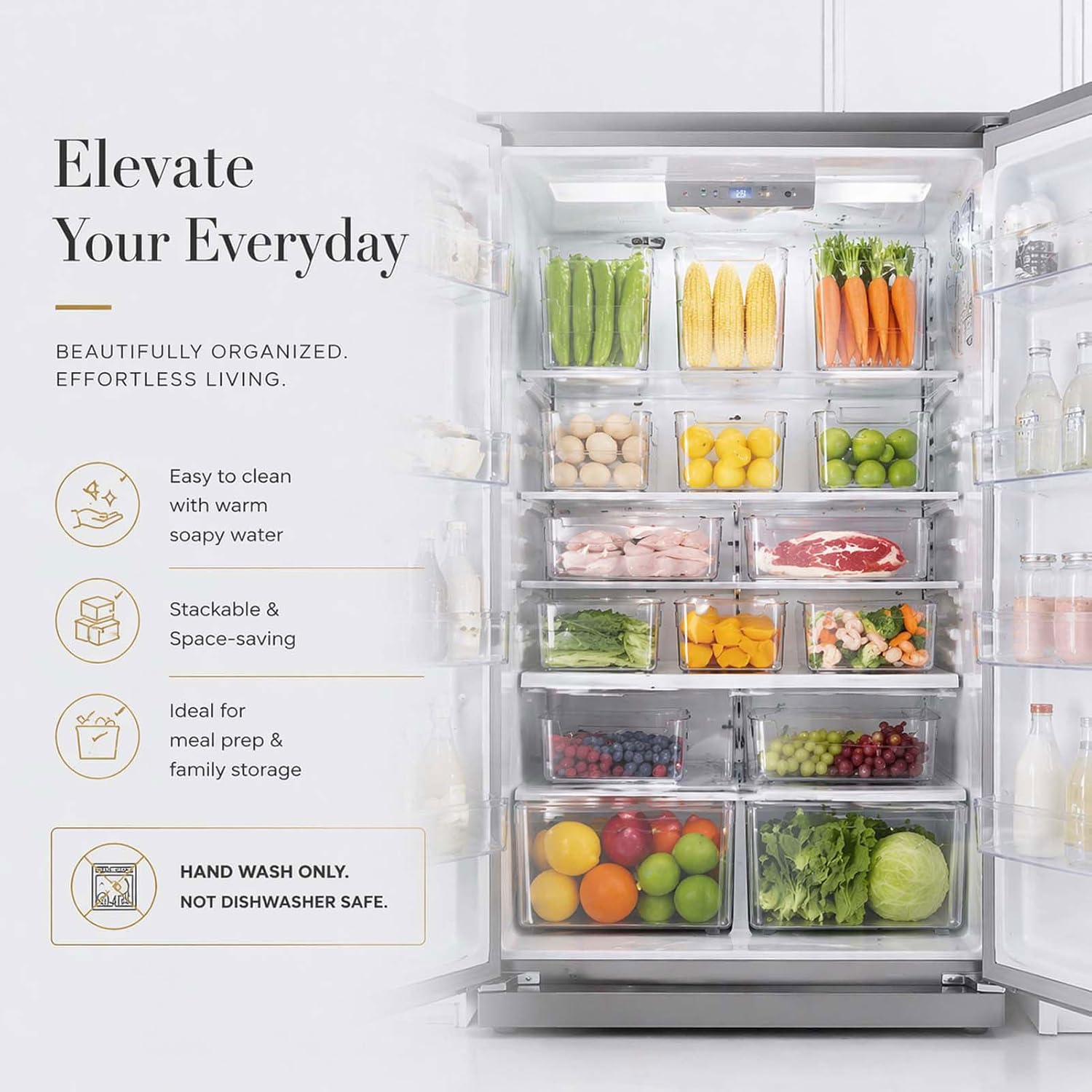 Crystal Clear Freezer Storage Bins, Crack-Resistant Plastic Fridge Storage Bins with Built-in Handles, BPA-Free Organization Containers for Refrigerator, Pantry Kitchen Cabinets (A-7 in,4)