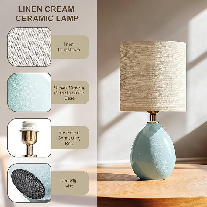 Lámpara de Mesa Dawnwake 18.5", Set de 2, Cerámica Lino Azul miniatura 4