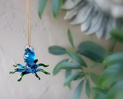 Miniatura 2 de Adorno soplado a mano de cristal de mar, pulpo, animal, atrapasoles, verde aguamarina, 2 pulgadas, decoración para colgar en la ventana, decoración