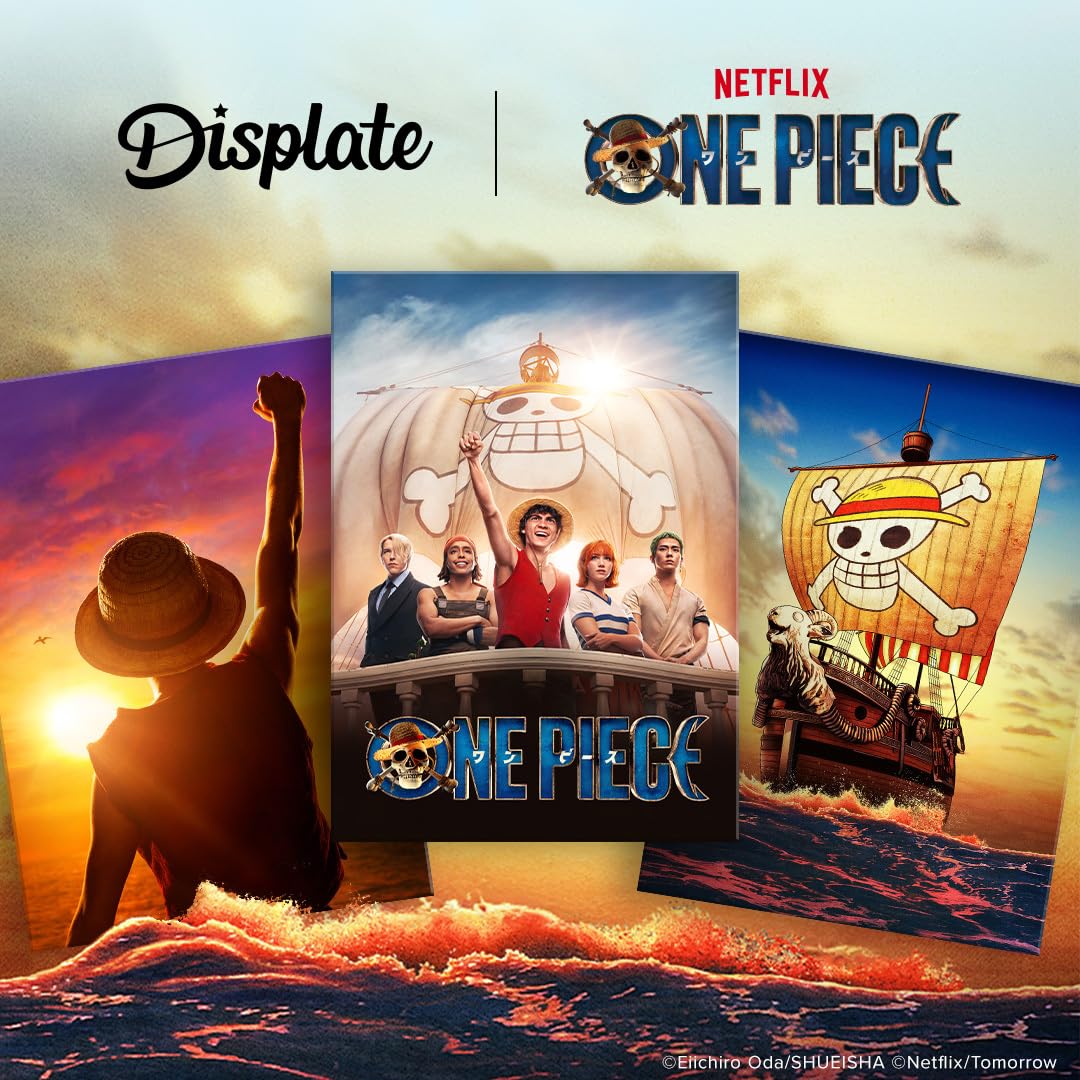 Displate - Poster in metallo - One Piece Live Action - One Piece Logo - Jolly Roger Logo - Dimensione M - 32 x 45 cm Matt