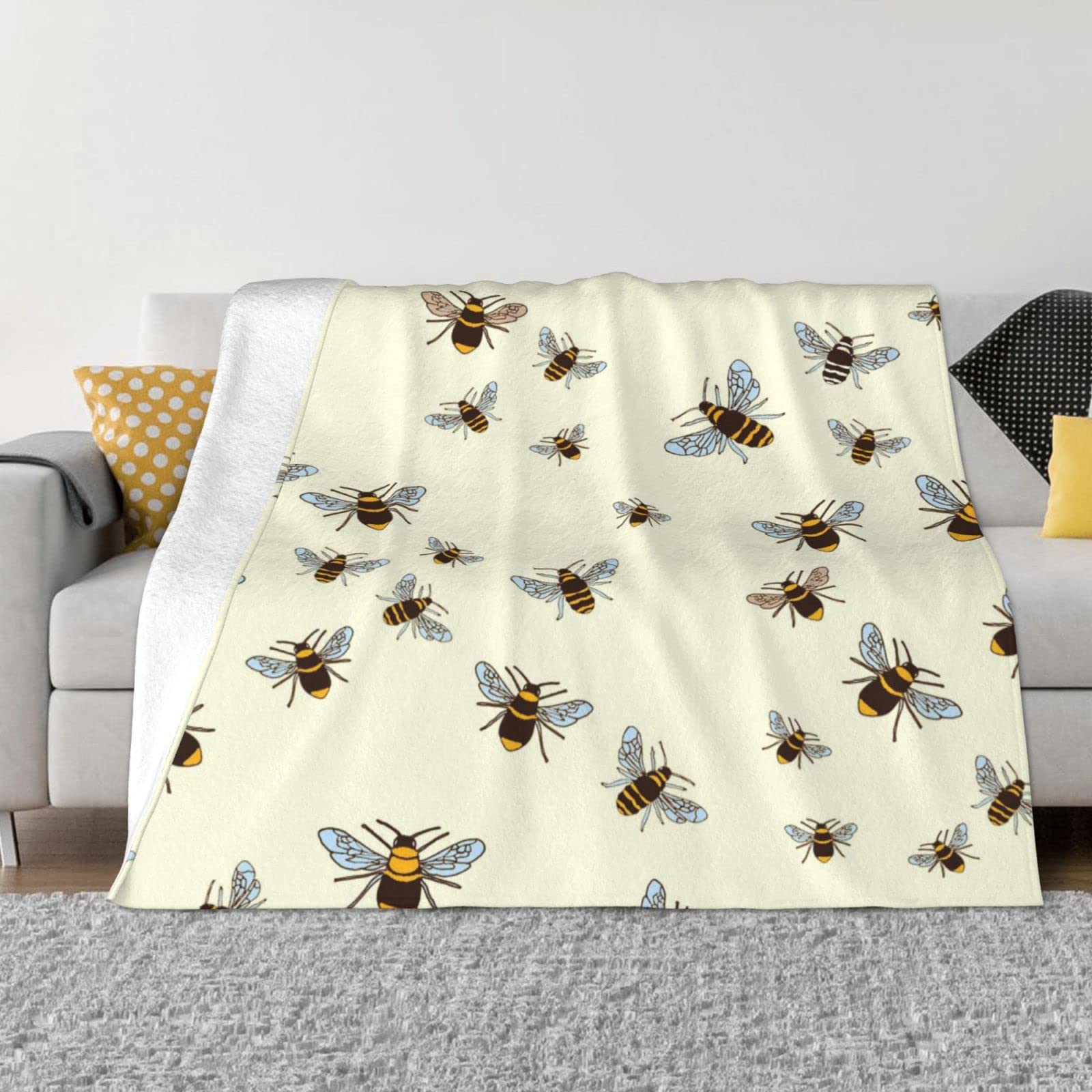 Honey Bee Fleece Throw Blanket For Couch - Thick Fuzzy Warm Soft Blankets And Throws For Sofa, Bedroom Blanket