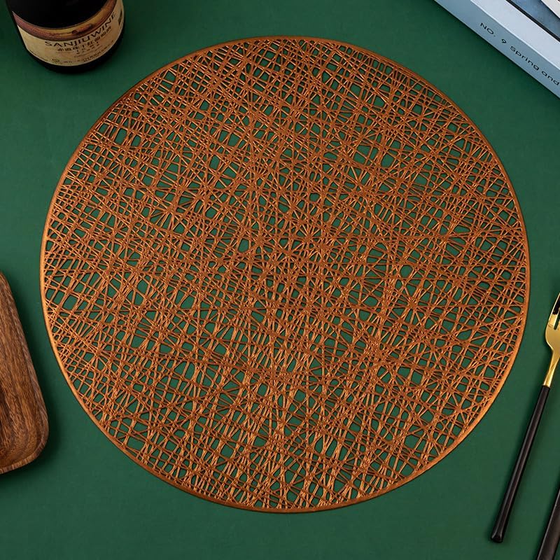 Miniatura 7 de 246pcs 38cm Round Hollow PVC Placemats, Waterproof Non-Slip Heat Resistant Dining Table Mats for Home, Hotel Restaurant Dining Room (Gold, 6pcs-38cm)