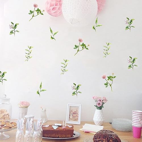 Miniatura 3 de Maydahui Calcomanía de pared de flores salvajes con hojas de campo (40 x 42 pulgadas), decoración de pared de hojas frescas, juego de 24 flores y