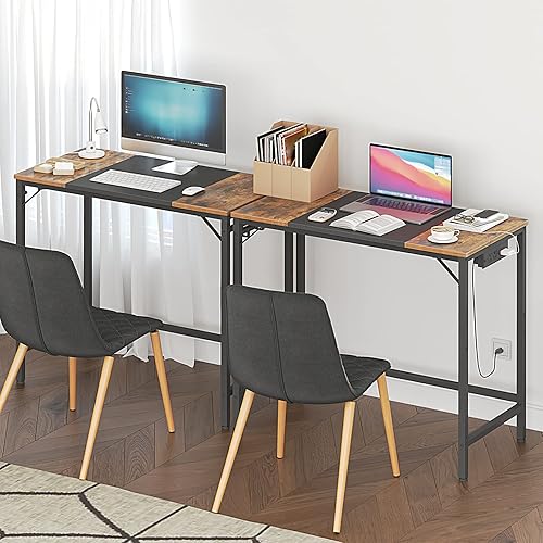 Miniatura 25 de HOOBRO Escritorio para computadora, escritorio de oficina en casa con toma de corriente, moderno escritorio de estudio con 3 ganchos para sala de