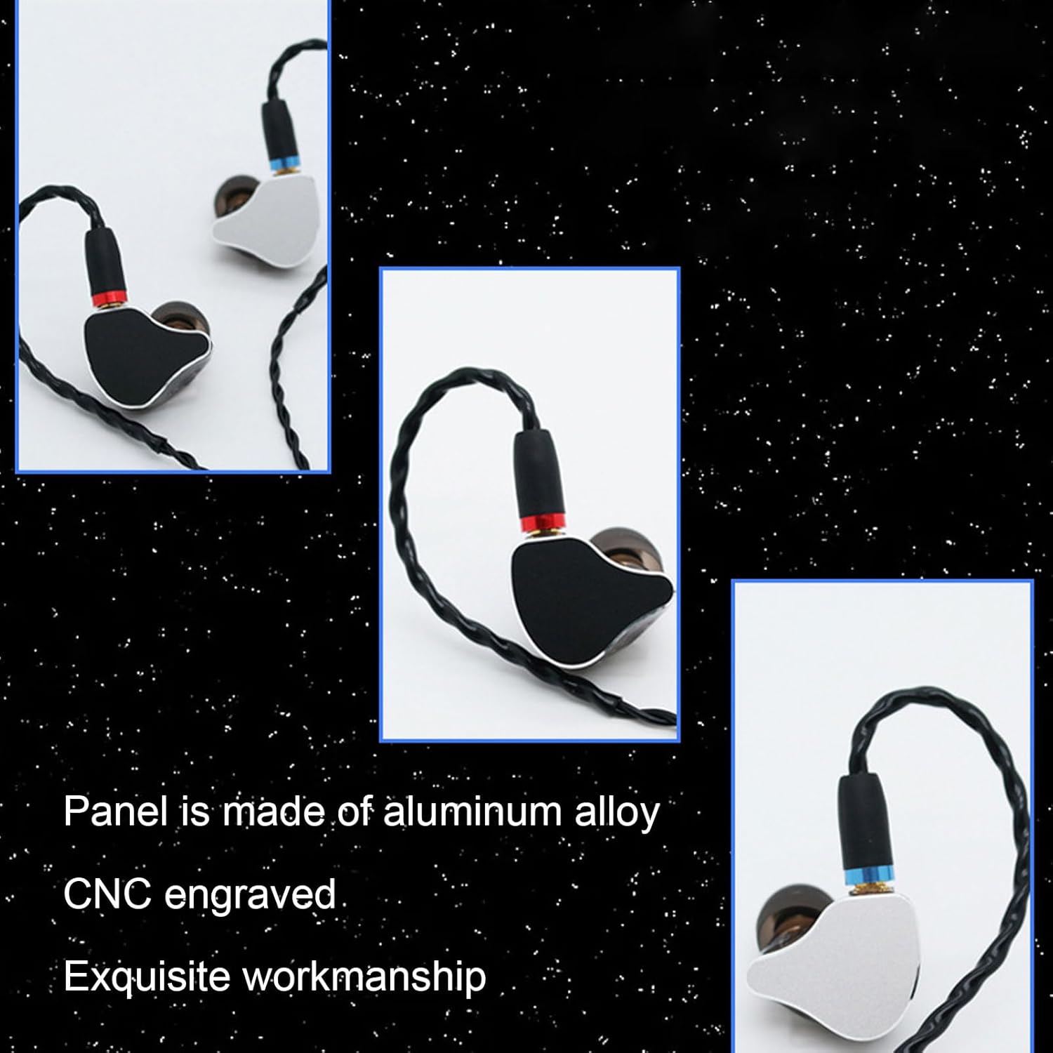 IEM Earphone, Noise Cancelling Headset HiFi Sound in Ear Monitor Headphones, Earbuds Wired with Detachable Cable for Studio Musicians Singer Drummers Audiophile Phone Tablet (Silver)