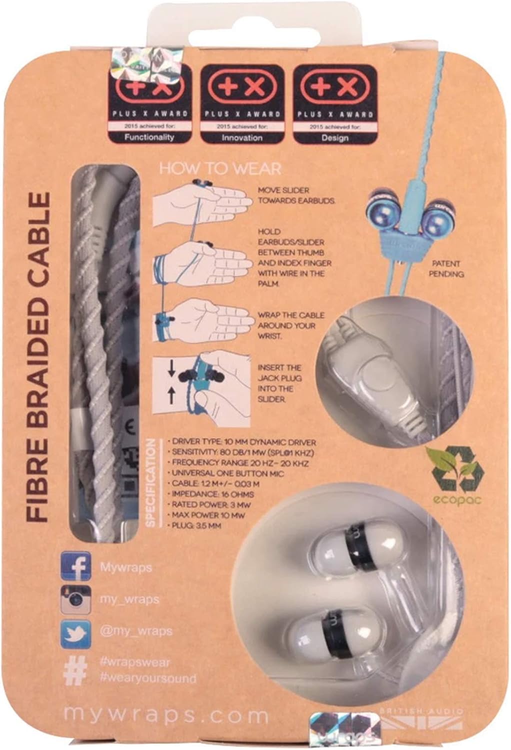 Wraps Talk Wristband Earphones with Microphone - Flint 120 cm, WRAPSCSIL-V15M