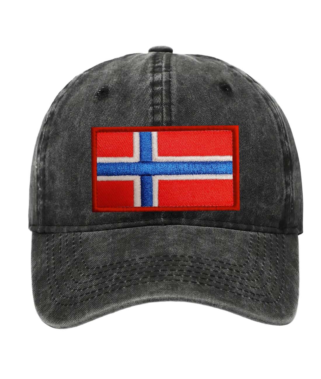 Petite Pine Norway Baseball Cap with Washed Cotton Fabric,Hat with Embroidered by Norwegian Patch,Sun Hat,Adjustable Baseball Cap for Unisex Men Women Teens Washed Baseball Cap(Black)