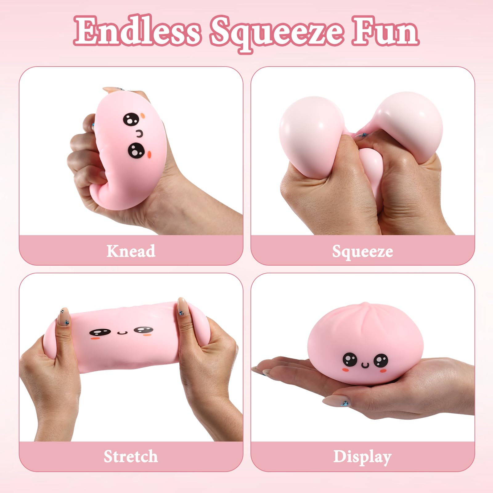 Dumpling Squishy, Dumpling Squishy Mystery Box, Cute Big Squishy Dumpling Stress Ball Fidget Sensory Toy for Adults Anxiety Relief, Novelty Squeeze Ball for Office Desk (Pink) — view 6