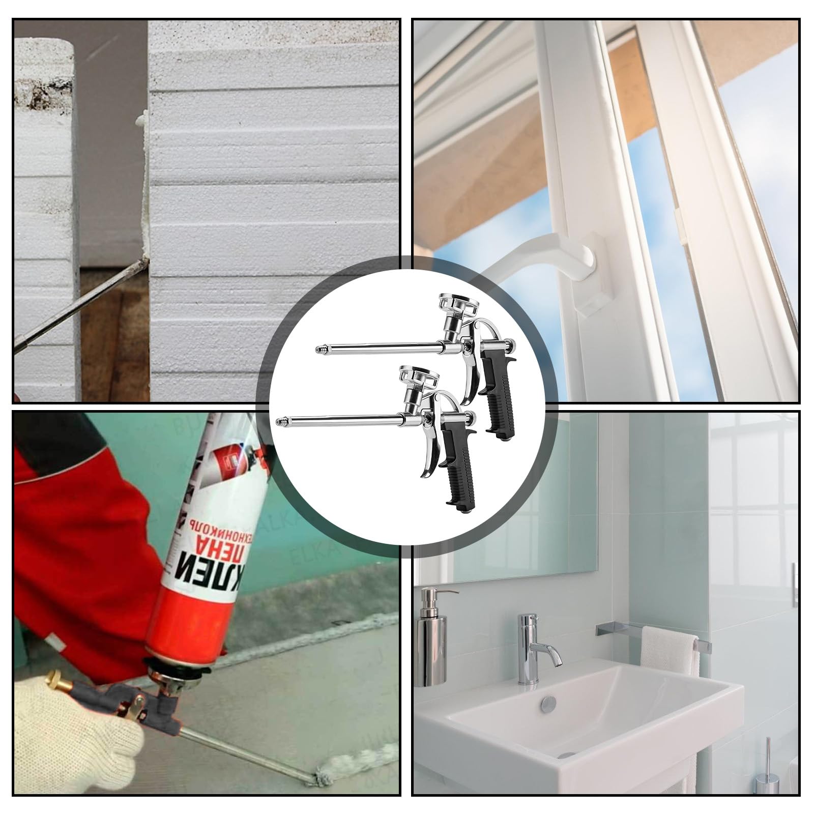 Lot de 2 pistolets à mousse PU, professionnel en métal, avec 54 buses (4 longues + 50 courtes) | Pistolet à mousse PU pour étanchéité, remplissage et montage pour bricoleurs et professionnels