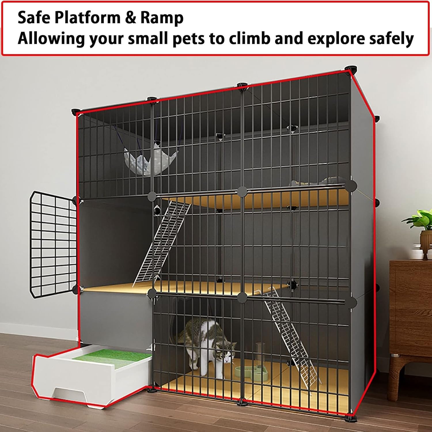 Cat Cages Indoor Litter Dog Playpens Caves Houses Box Kitten Cage Cats Outdoor Enclosures,Large Cat Cage - Indoor Cat Playpen & Enclosure with Hammock - Ideal for Kittens, Puppies, Bunnies &