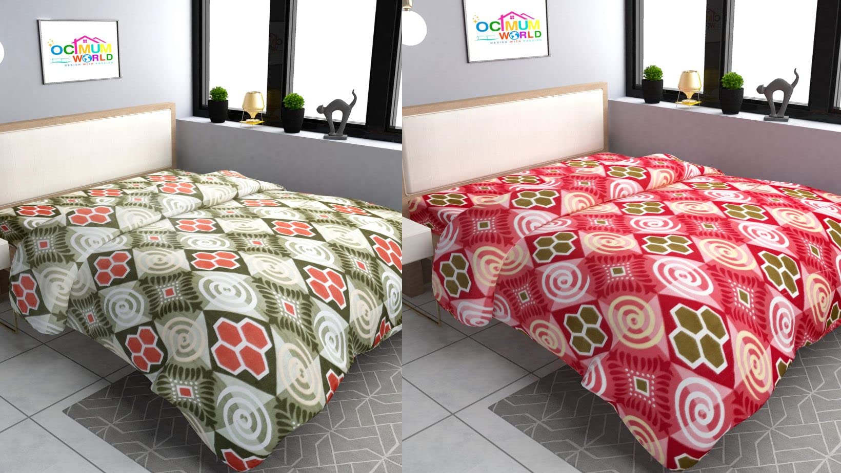 MORADO Double Bed Woolen Fabric Geometric Quilt Cover/Duvet Cover/Rajai Cover/Blanket Cover for Winters (90x100 Inches, Green and Red, Combo of 2)-image-39