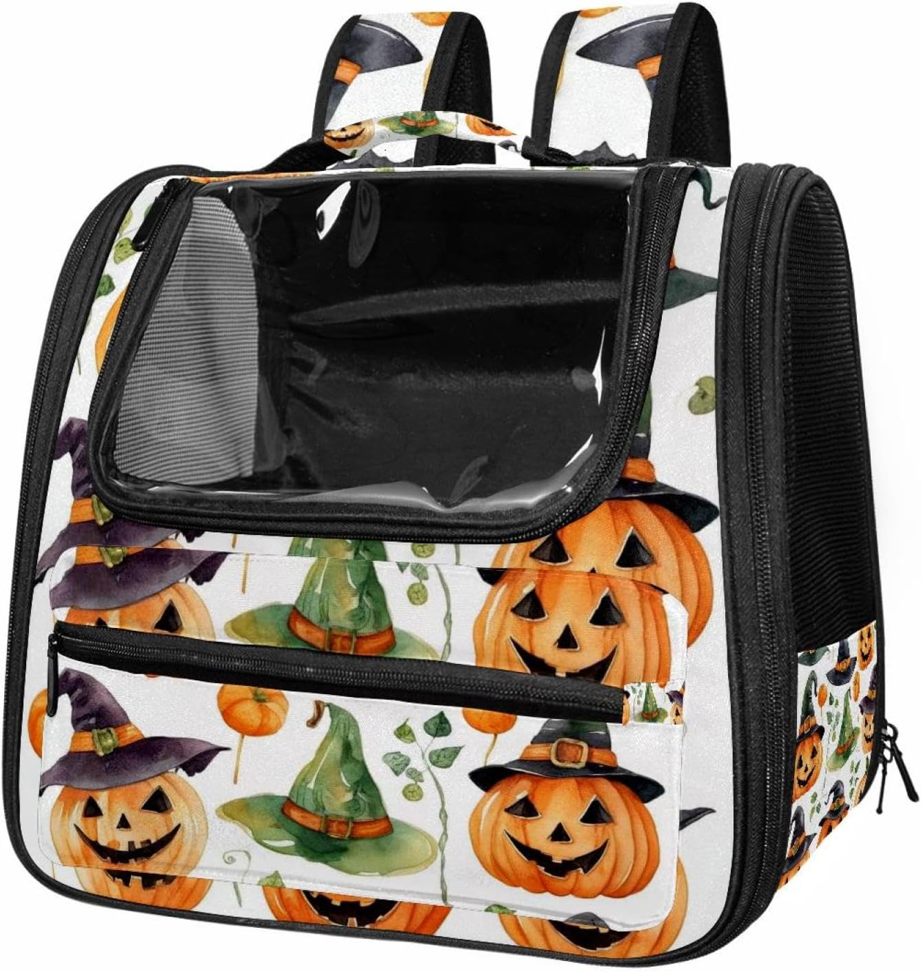 Portable Travel pet Backpack Carrier Hamster Bag Small Dog cat Carrier Breathable Hang Bag, Halloween icon Set Watercolor Painting 3_44