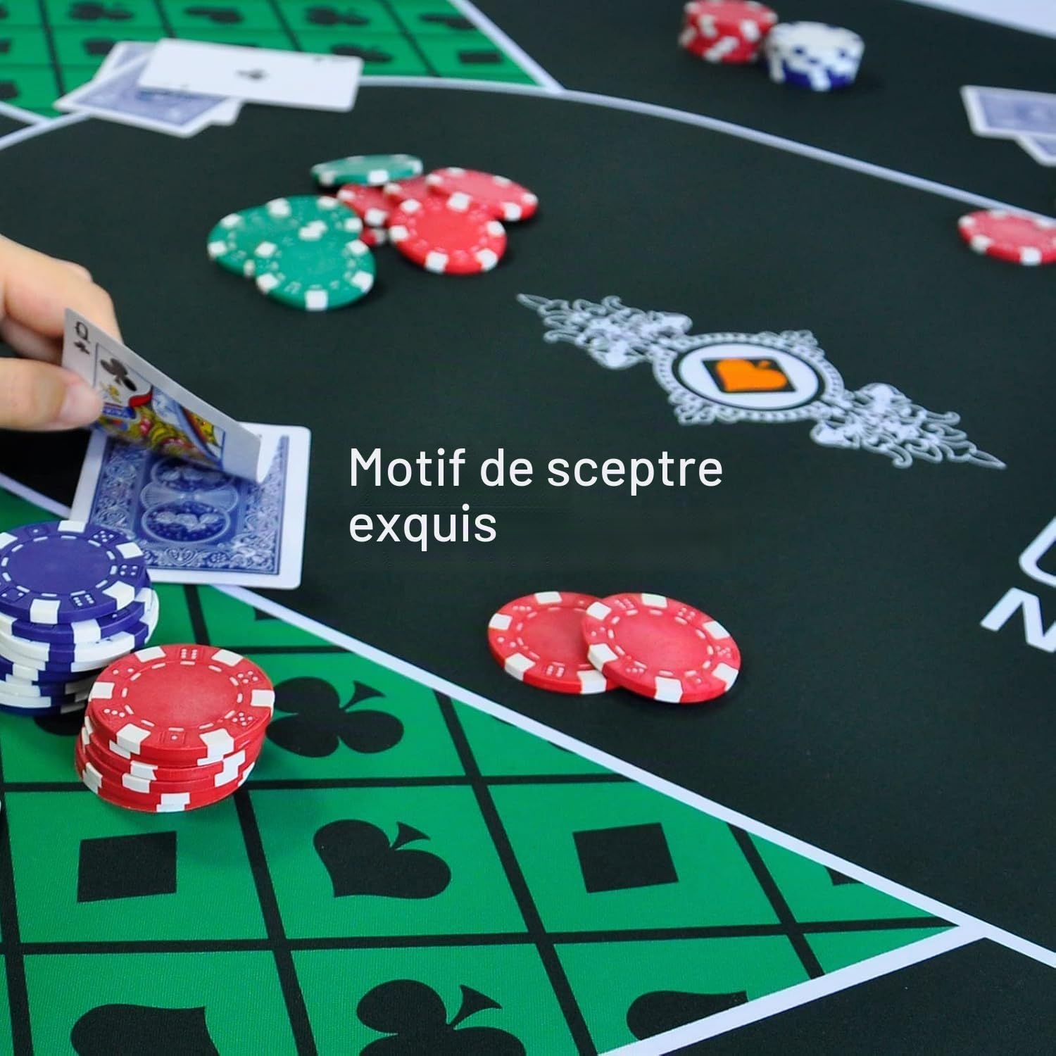 Tapis de poker Texas Hold'em pour 10 joueurs | Dessus de table de poker portable avec impression art déco, surface lisse de qualité supérieure, réduction du bruit, léger pour les jeux partout (vert,