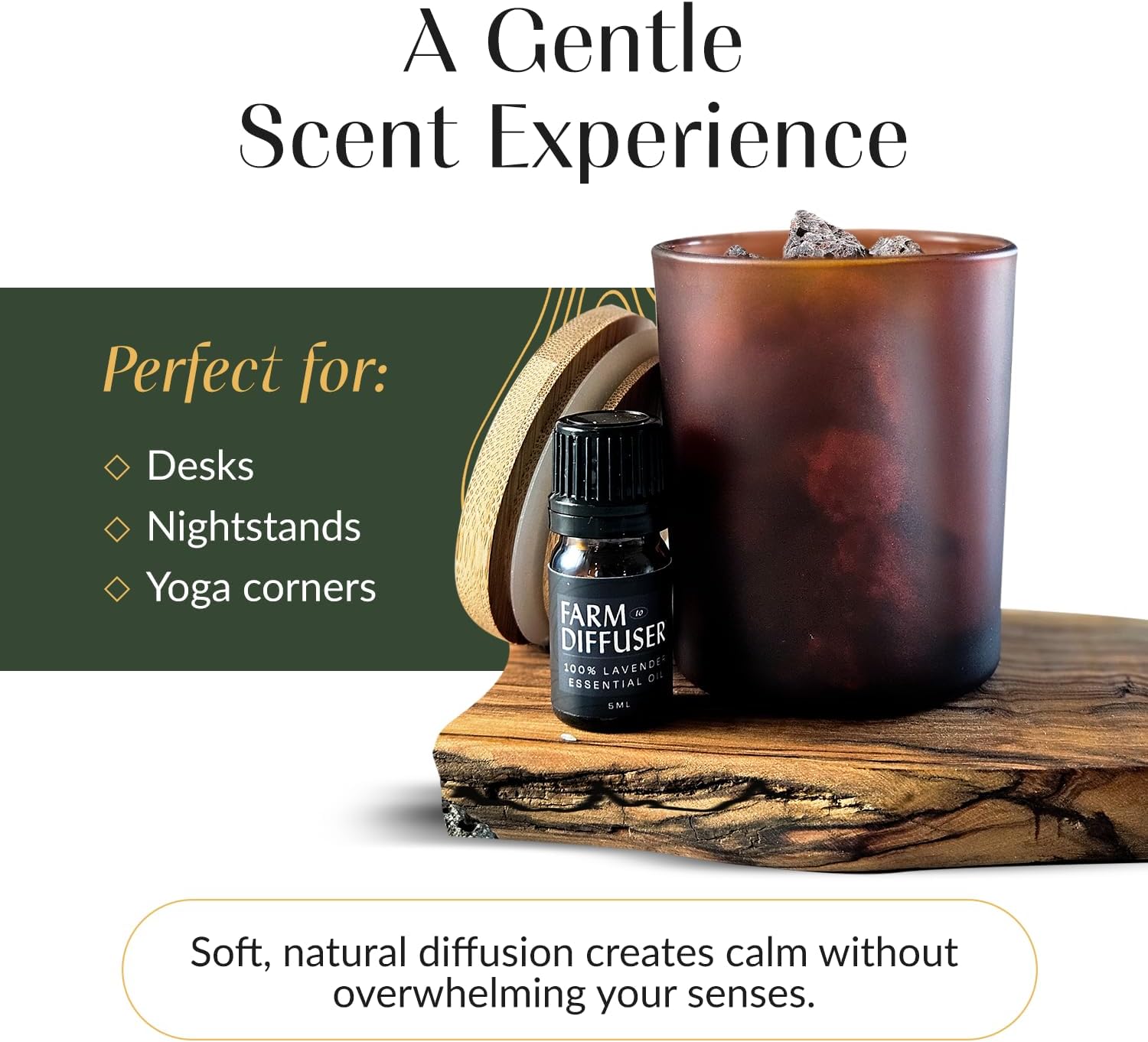 Lava Rock Diffuser and Lavender Essential Oil Set, Volcanic Stone Diffusers for Essential Oils, No Water, Non-Electric, Easy Aromatherapy Gift, Made in USA, Bedtime Self Care Ritual, Home Fragrance