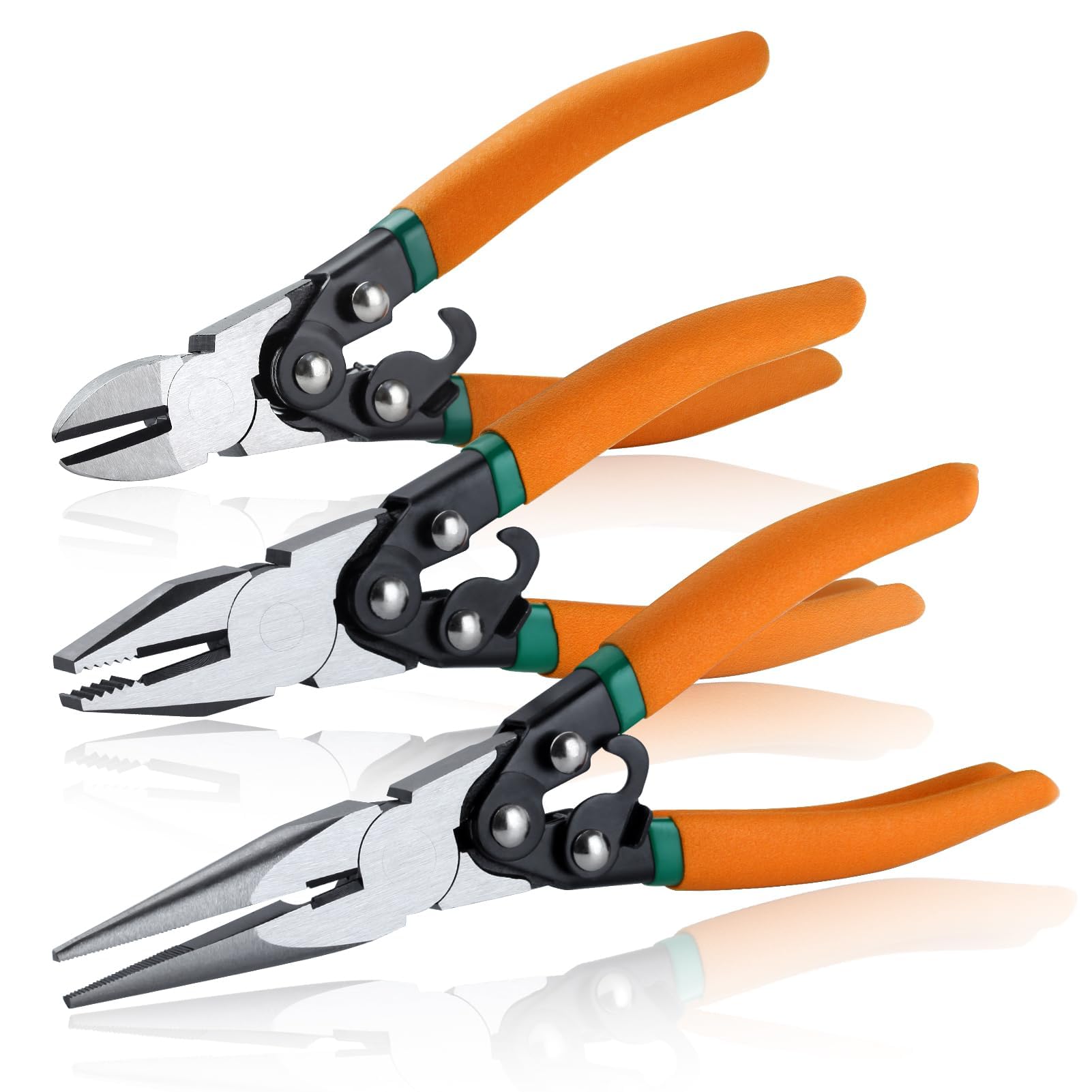 SPEEDWOX Lot de 3 pinces à action composée de 16,5 cm - Pince coupante diagonale à action composée - Pince coupante de fil de 17,8 cm - Pince à bec long à action composée de 20,3 cm avec verrouillage