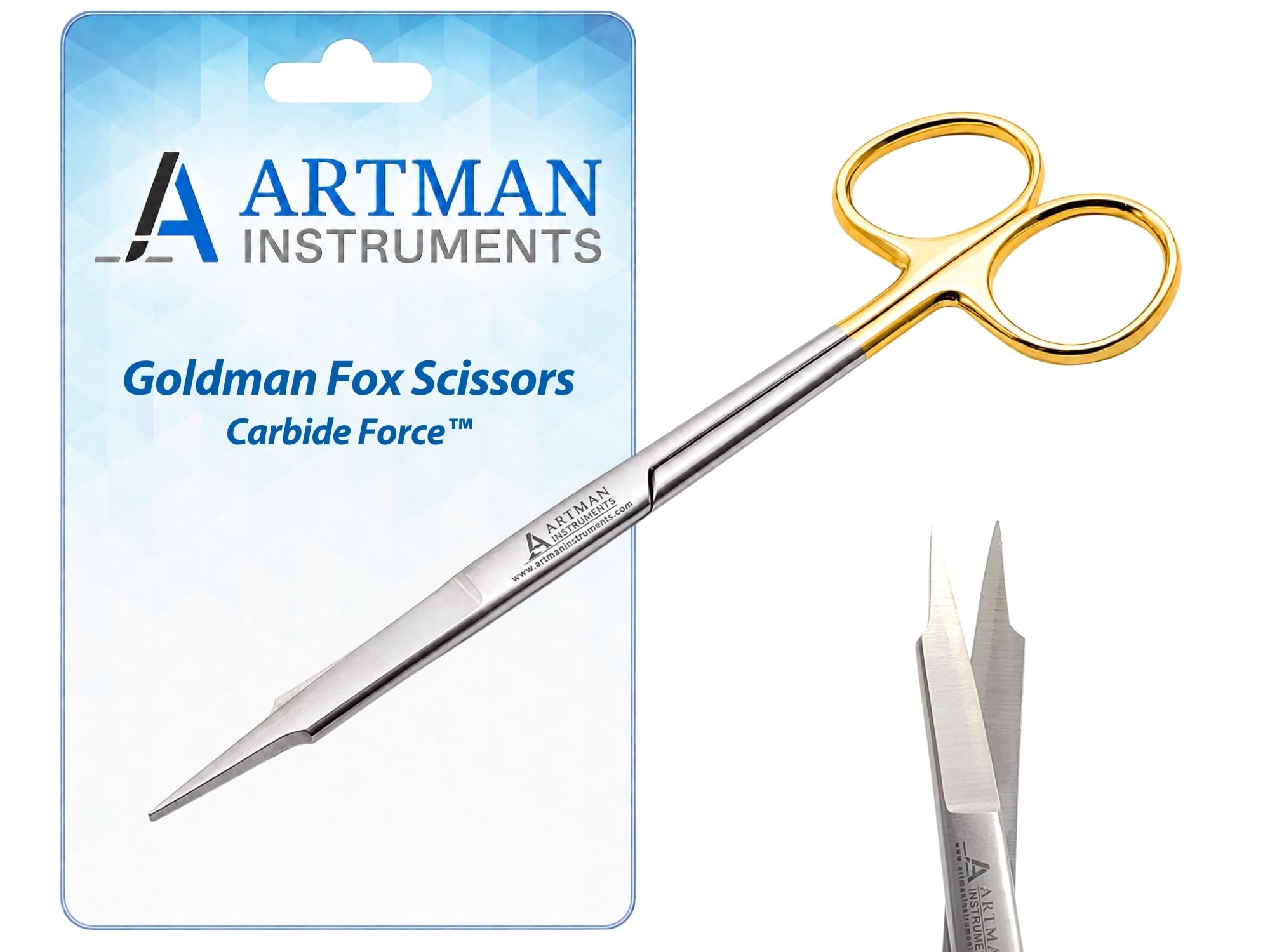 ARTMAN INSTRUMENTS Goldman Fox Skin Tag Scissors 5 inches with Tungsten Carbide Gold Plated Surgical Dental Surgical Scissors Gingival Tissue Stitch Cuttings Precision(Straight)