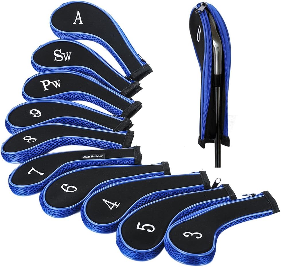 Beehive Filter 10x Long Neck Iron Zippered Golf Head Covers Headcover Fit for All Brands Taylormade Titleist Callaway Ping Cobra Nike Etc 3-Sw