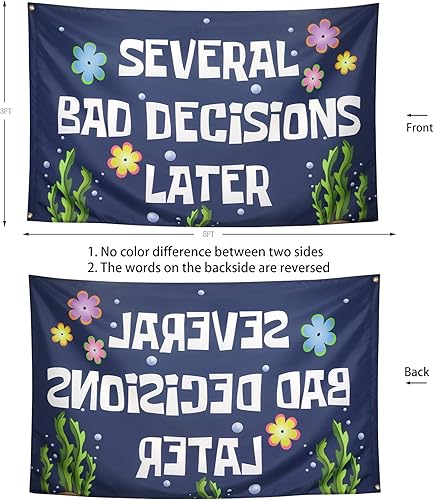 Miniatura 2 de ZKflager Bandera de varias malas decisiones más tarde, banderas divertidas para chicos de habitación, pancarta de meme de 3 x 5 pies para dormitorio