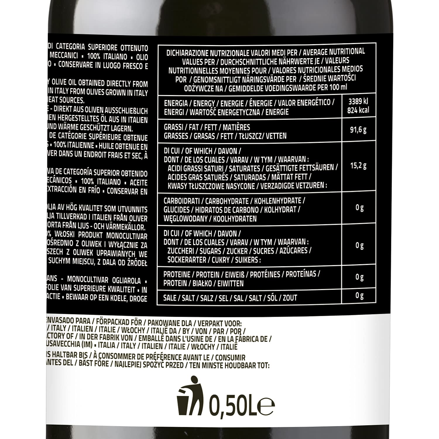Le Terre di Colombo – Olio extravergine di oliva, 100% italiano, monocultivar Ogliarola, 500 ml (Confezione da 2)