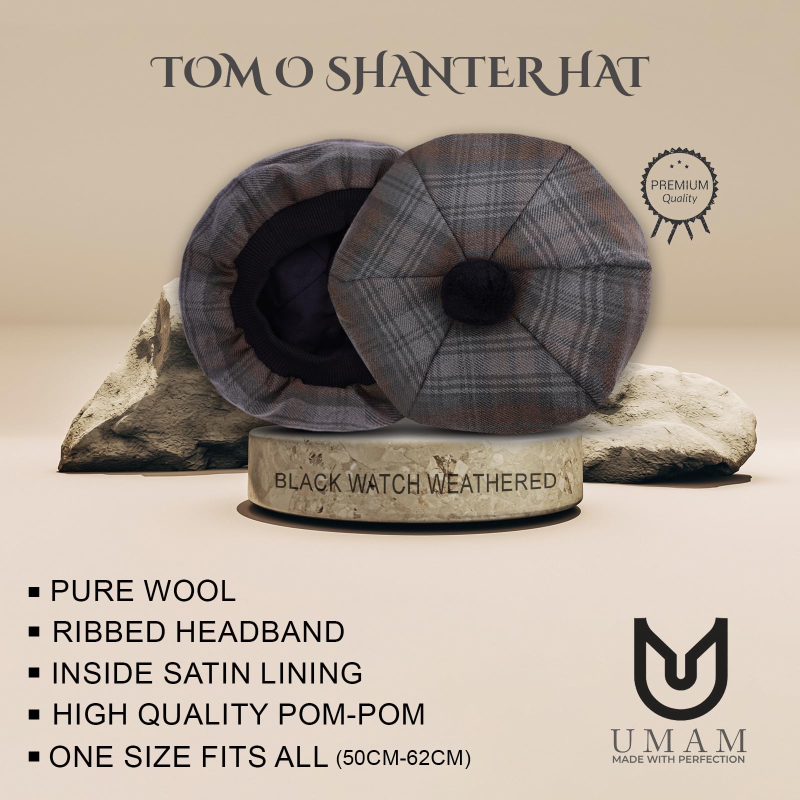 Tam o' Shatner - Gorro de Lana acrílica Tradicional Escocesa Tam o' Shatner