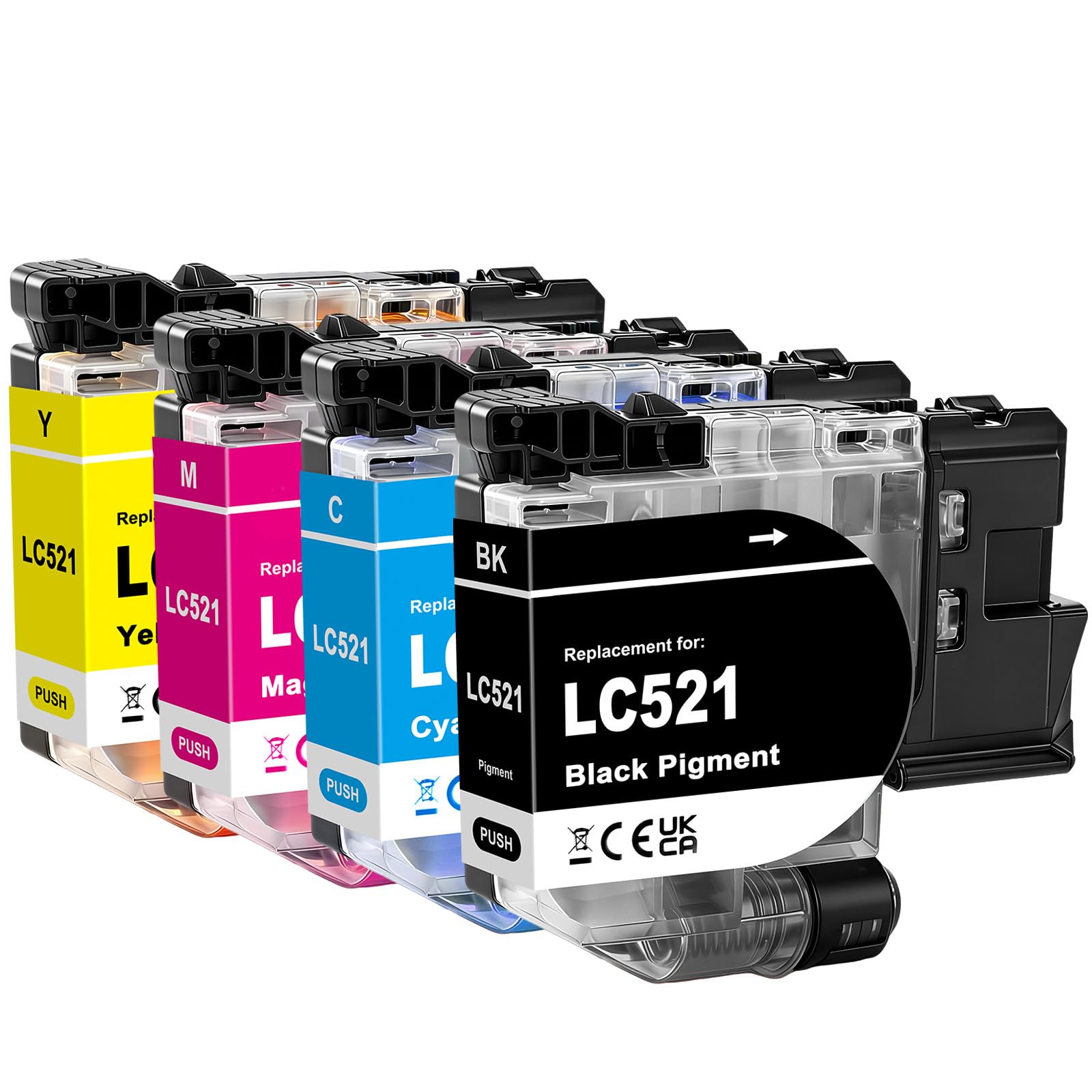 LC521 LC521VAL Cartucho de Tinta Compatible para Brother DCPJ1260W DCPJ1310DW DCPJ1313DW DCPJ1360DW DCPJ1460DW Impresora LC521BK LC521C LC-521M LC-521Y (4-Pack)