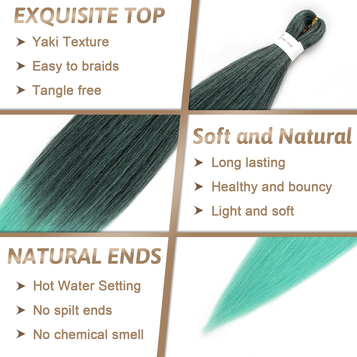 Pre-Stretched Braiding Hair ShowJarlly Soft Free Synthetic Fiber Corchet Braids Natural Black 1Pack/Lot Knotless Braiding Extensions Hot Water Setting Braiding Hair (30 Inch,1B/Mint#) - Image 3