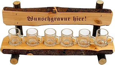 Schnapsbank mit Gravur - Name oder Spruch - aus Holz mit 6 Schnapsgläser in Bierkrug Optik, originelles Geschenk für Hochz...