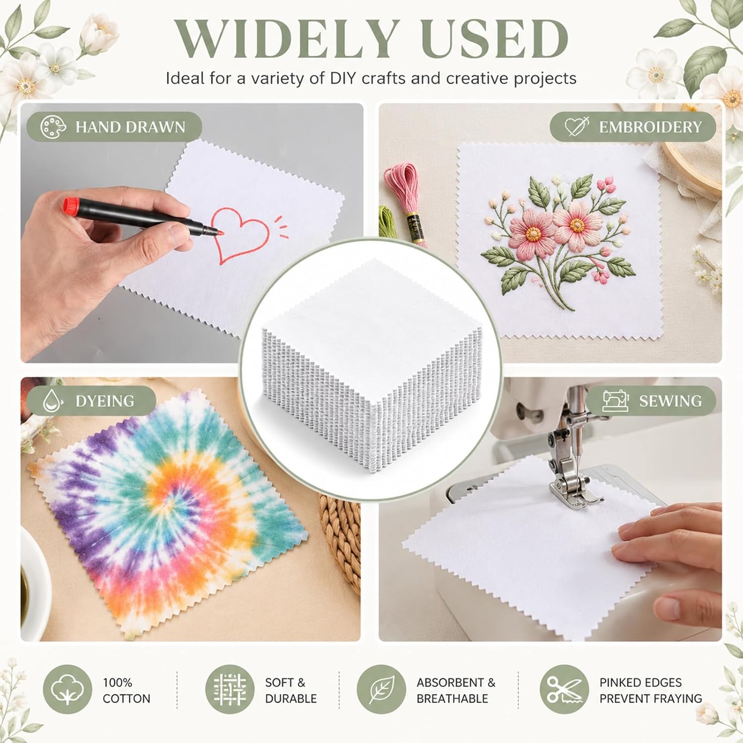 SHENLIU Charm Packs for Quilting 5 in, 50 Pcs Precut Cotton Fabric Square