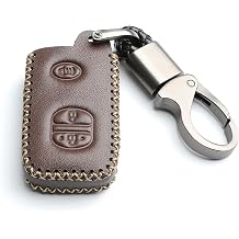Leather for Toyota 4Runner Avalon Camry Corolla Land Cruiser Venza RAV4 Subaru BRZ Remote 3 Buttons Key Case Holder Cover Fob Chain Brown
