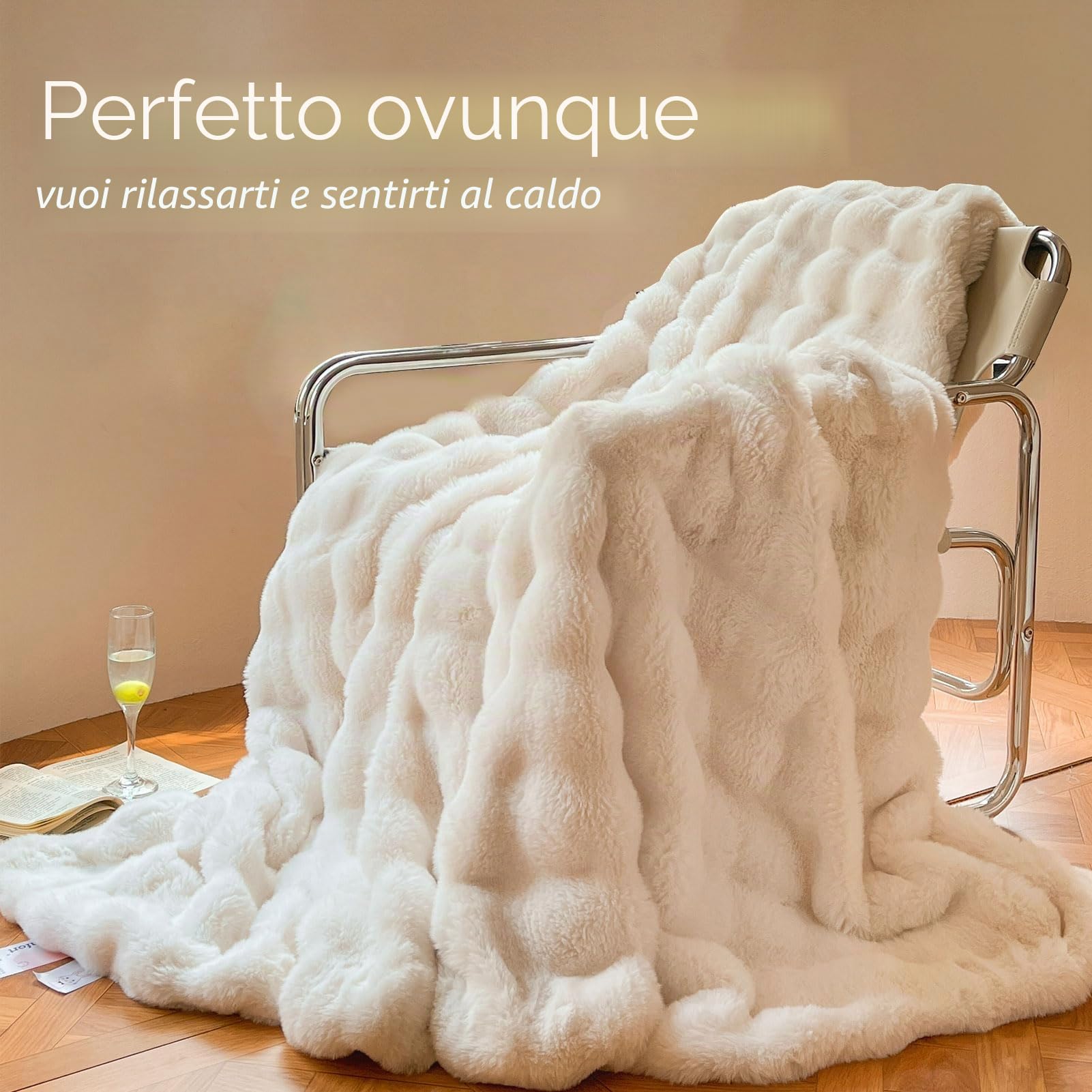 KEAYOO Coperta soffice in pelliccia sintetica di coniglio, calda coperta in pile, coperta in pelliccia sintetica, coperta per divano o letto, versatile (bianco, 130 x 160 cm)
