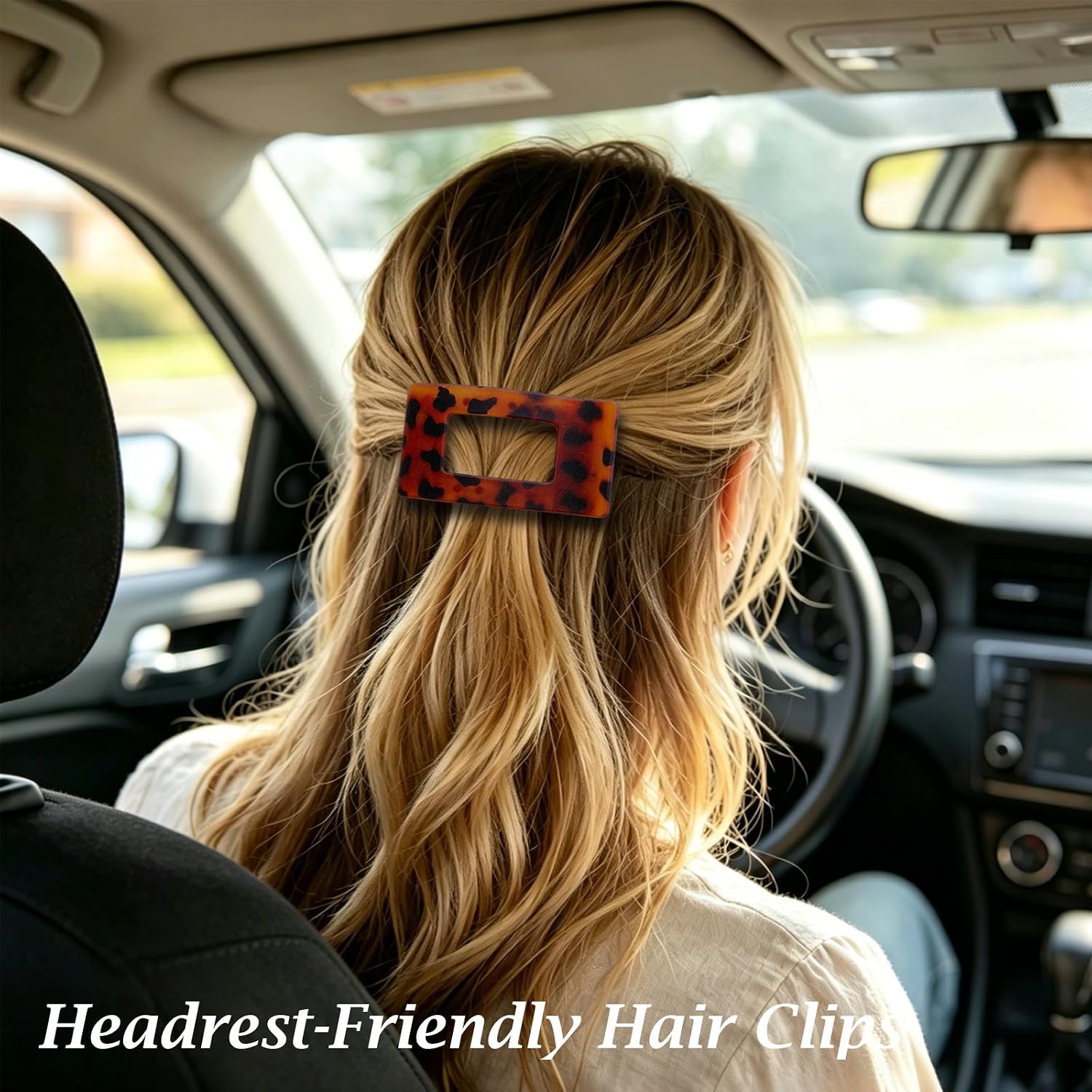 Flat Hair Clips for Women, 4 PCS Matte Lay Down Curved Claw Clips Set, Comfortable French Hair Barrettes for Driving Office Yoga, Square Hair Accessories (Amber/Leopard/Black/White) image 2